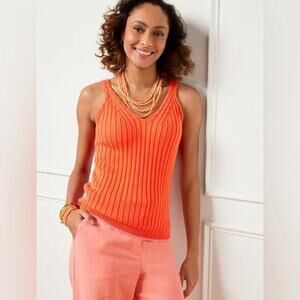 Talbots ribbed knit tank top women’s size M petite orange cotton preppy comfort